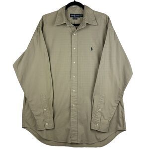 2/$30 Ralph Lauren Vintage Blaire Cotton Canvas Button Down Shirt Mens L Tan